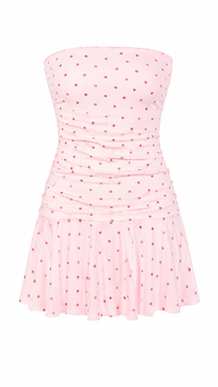 VESTIDO CORTO STRAPLESS POLKA ROSA