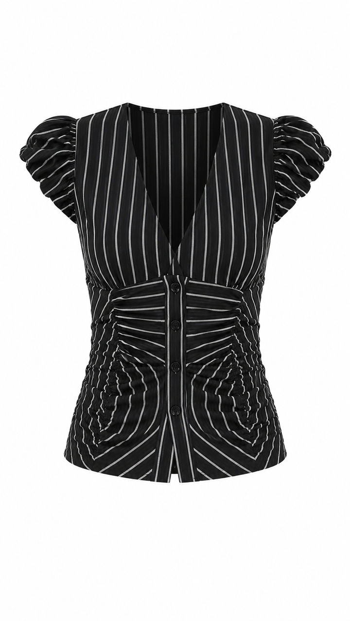 CAMISA MANGA CORTA NEGRA CON RAYAS