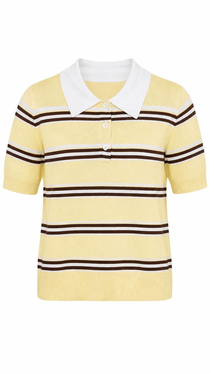 T-SHIRT STRIPPED CUELLO V AMARILLO
