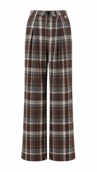 PANTALÓN FORMAL WIDE LEG DE CUADROS CAFÉ