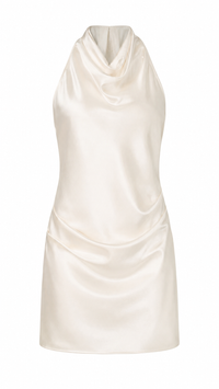 VESTIDO HALTER SATIN IVORY SIN ESPALDA