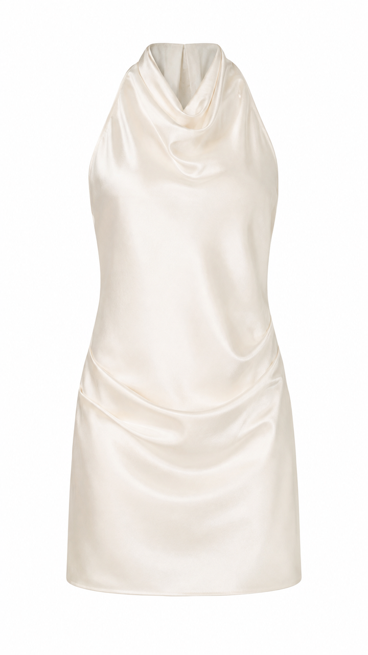VESTIDO HALTER SATIN IVORY SIN ESPALDA