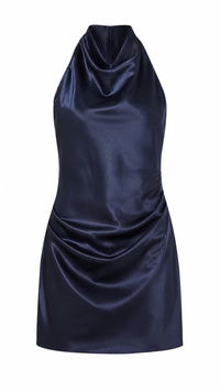 VESTIDO HALTER SATIN NAVY SIN ESPALDA