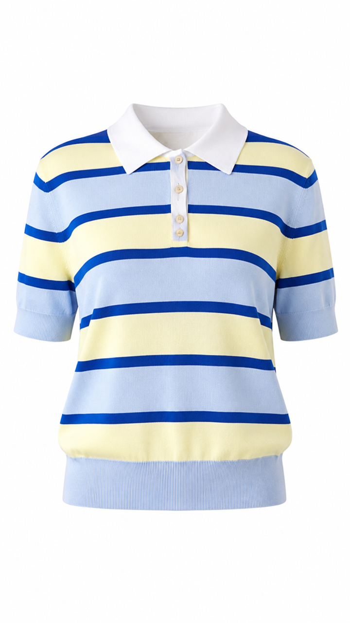 T-SHIRT STRIPPED CUELLO V AZUL
