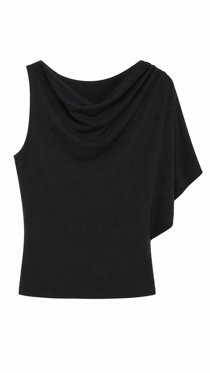 BLUSA ASIMÉTRICA DRAPEADO NEGRO