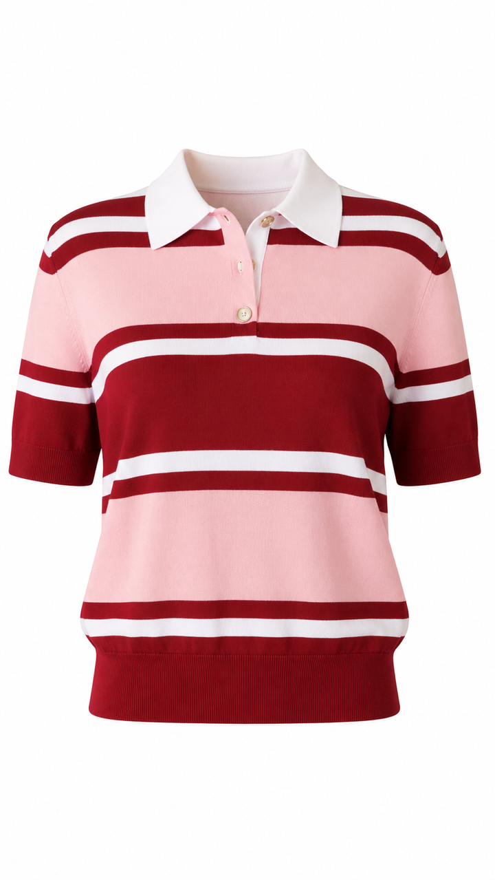 T-SHIRT STRIPPED CUELLO V ROSA