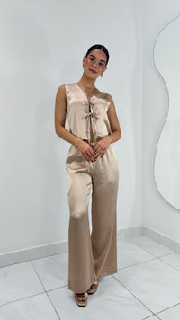 CHALECO RIBBON TIE SATIN CHAMPAGNE