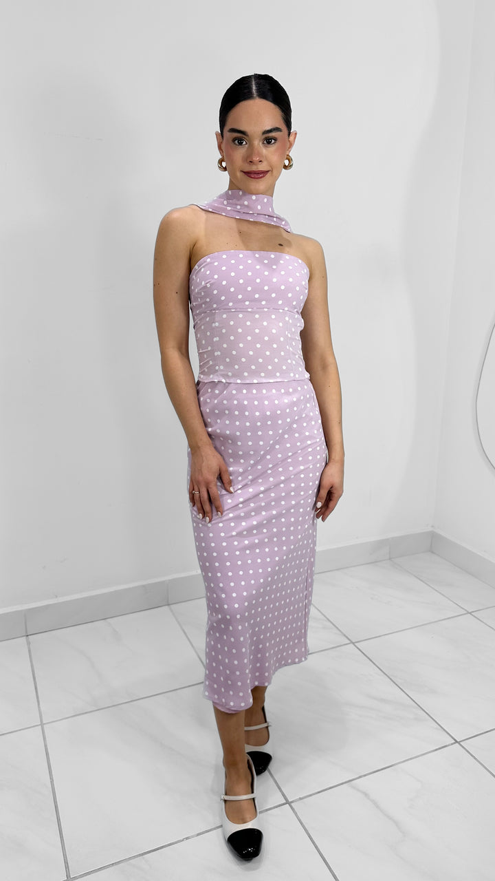 FALDA MIDI POLKA DOT PINK