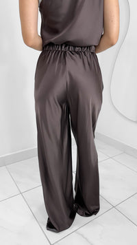 PANTALÓN DE SATEN RECTO DARK BROWN