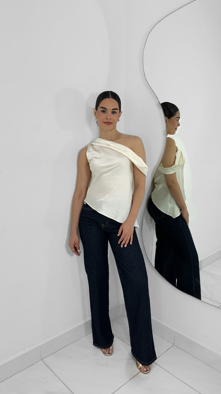 TOP SATIN ASIMETRICA IVORY