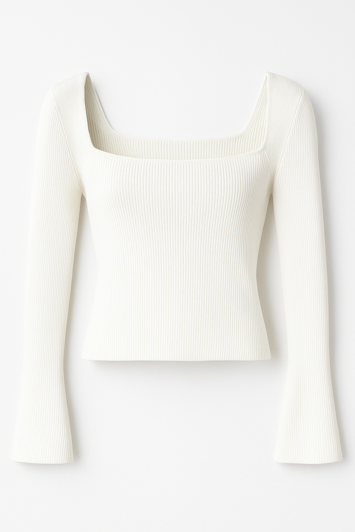 SUÉTER DE ESCOTE CUADRADO MANGA LARGA BLANCO