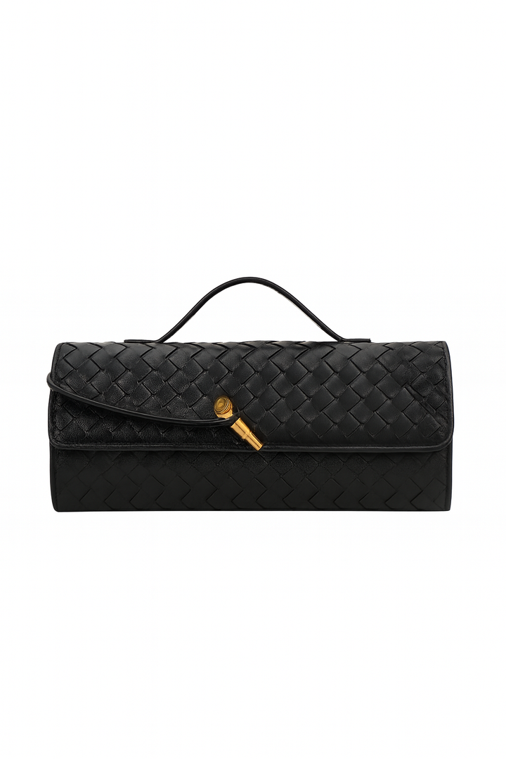 BOLSO TIPO CLUTCH NEGRO CON CIERRE DORADO