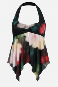 BLUSA HALTER MESH ESTAMPADO FLORES