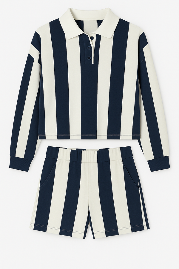 CONJUNTO DE RAYAS AZUL MARINO Y BLANCO