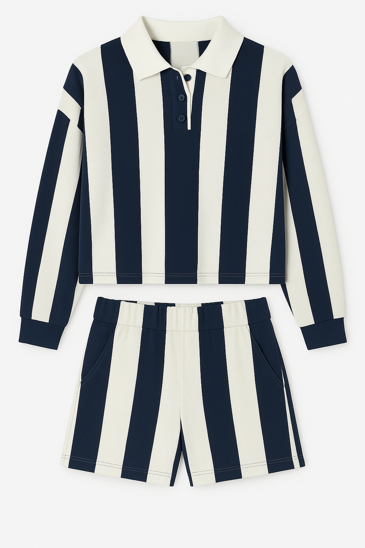 CONJUNTO DE RAYAS AZUL MARINO Y BLANCO