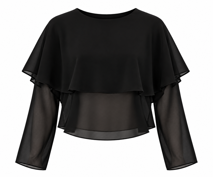 BLUSA DE CHIFFON TRANSPARENTE CON CAPA NEGRA