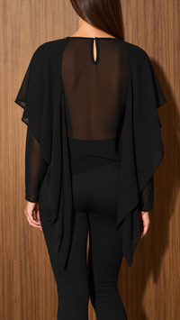 BLUSA DE CHIFFON TRANSPARENTE CON CAPA NEGRA