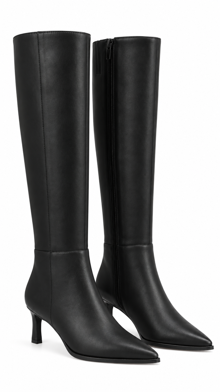 KITTEN HIGH KNEE BLACK BOOTS