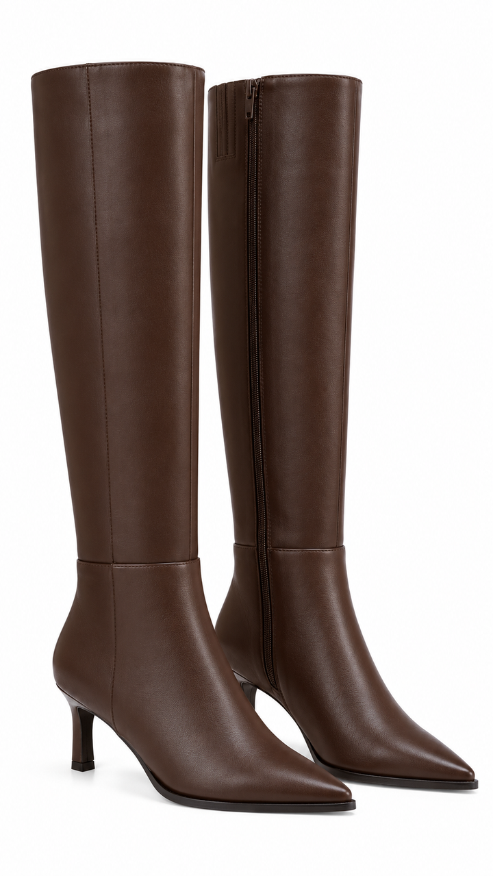 KITTEN HIGH KNEE BROWN BOOTS