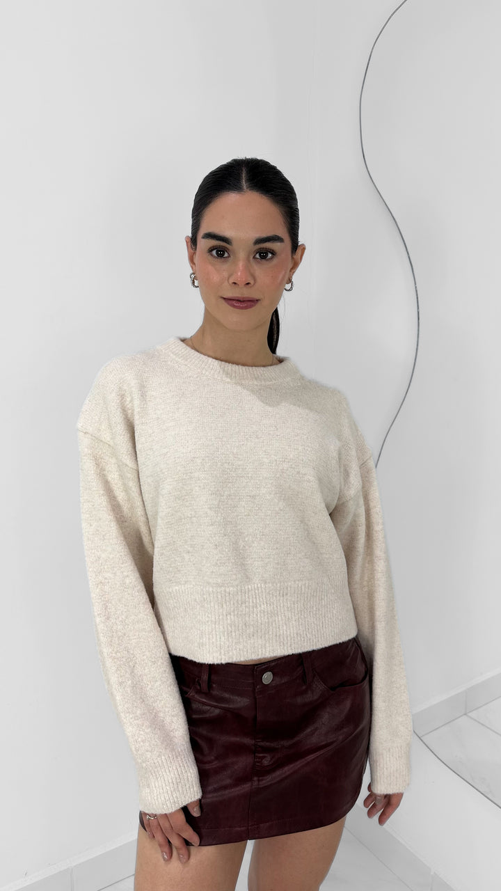SUÉTER CORTO MANGA LARGA CREMA
