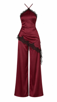 JUMPSUIT SATÍN VINO CON NEGRO