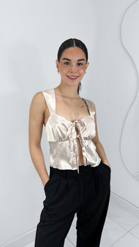 BLUSA SATINADA RIBBON TIE CREAM