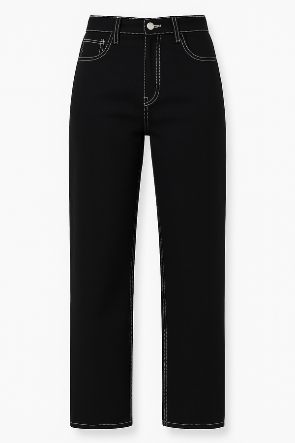 PANTALON DENIM NEGRO CON COSTURA BLANCA