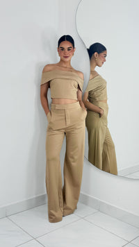 PANTALÓN FORMAL TIRO ALTO WIDE LEG BEIGE
