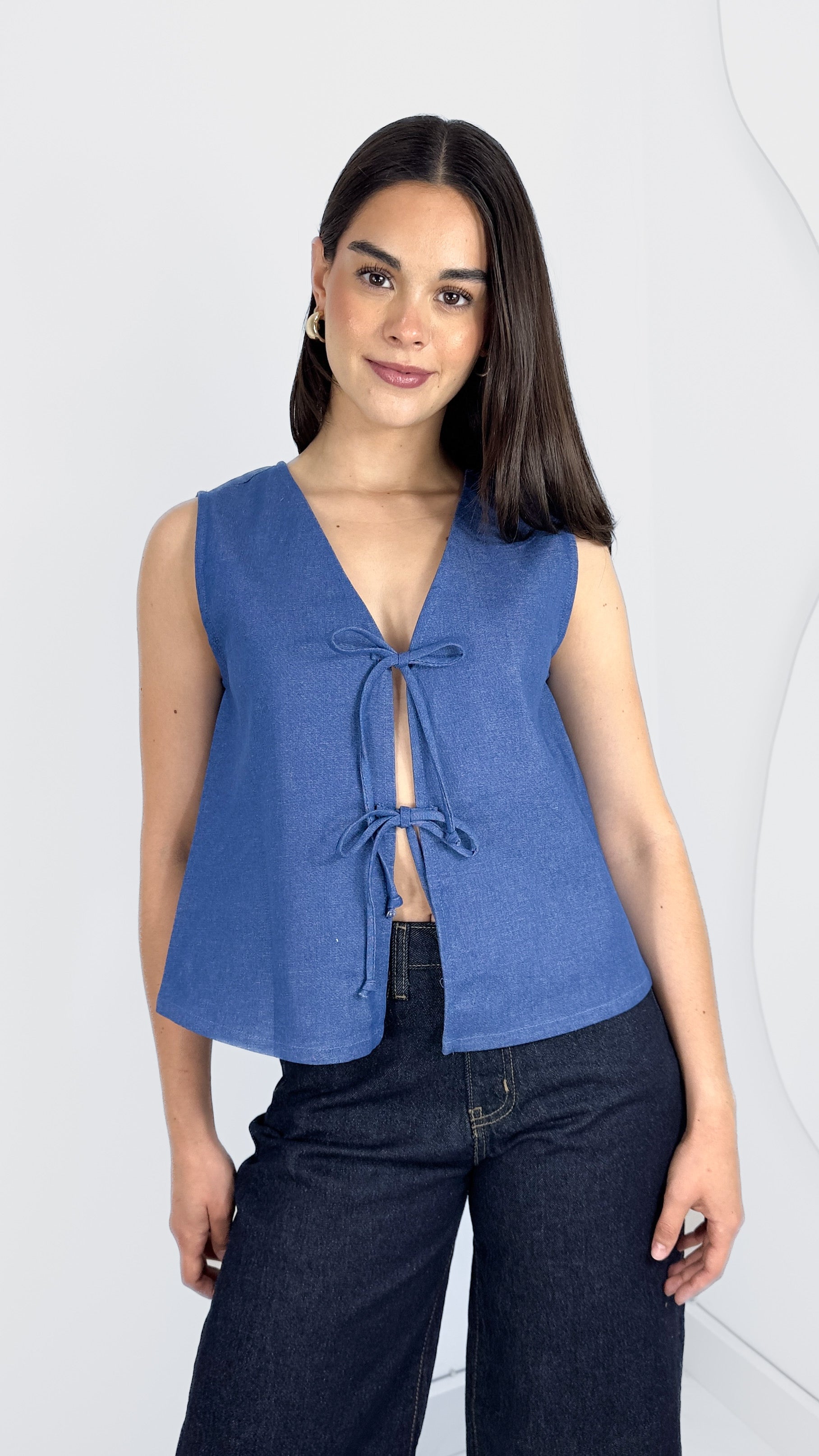 BLUSA DENIM RIBBON TIE SUELTA