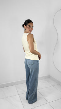 MAXI CHALECO DE LINO CON APERTURA IVORY