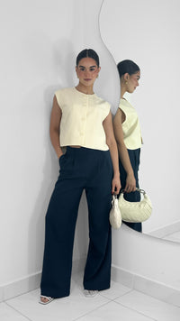 PANTALÓN FORMAL CON PLIEGUES WIDE LEG NAVY