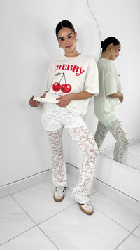 PANTALÓN TIRO ALTO ENCAJE BLANCO