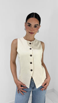 MAXI CHALECO DE LINO CON APERTURA IVORY