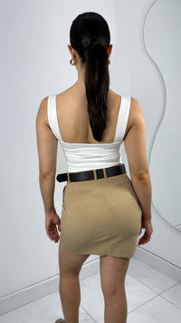 FALDA CORTA FORMAL RECTA KHAKI (sin cinto)