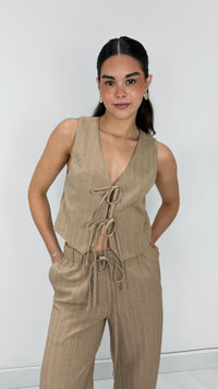 B TOP RIBBON TIE STRIPED KHAKI