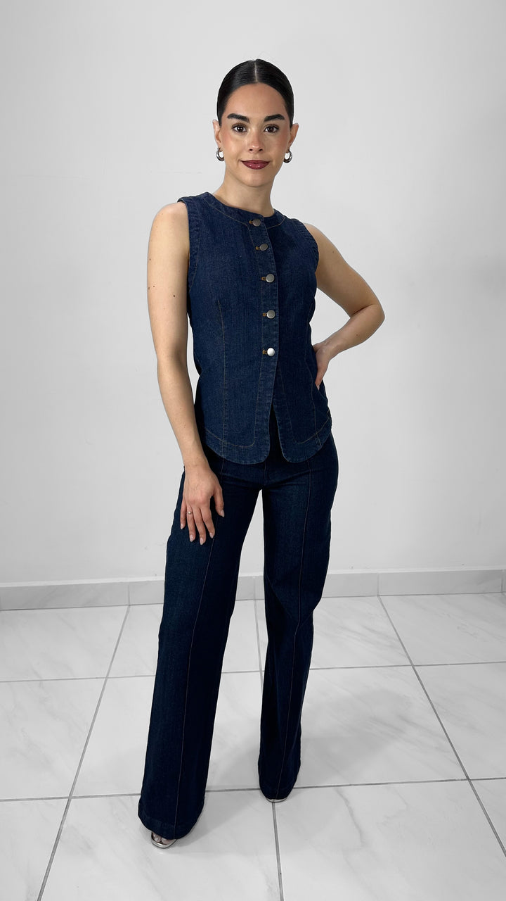 CHALECO DENIM CON APERTURA EN MEDIO
