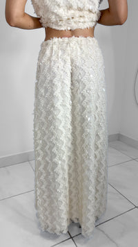 FALDA MAXI BLANCO MARFIL DETALLE LENTEJUELA