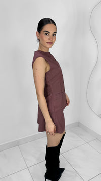 SHORT TIRO ALTO A CUADROS CHERRY