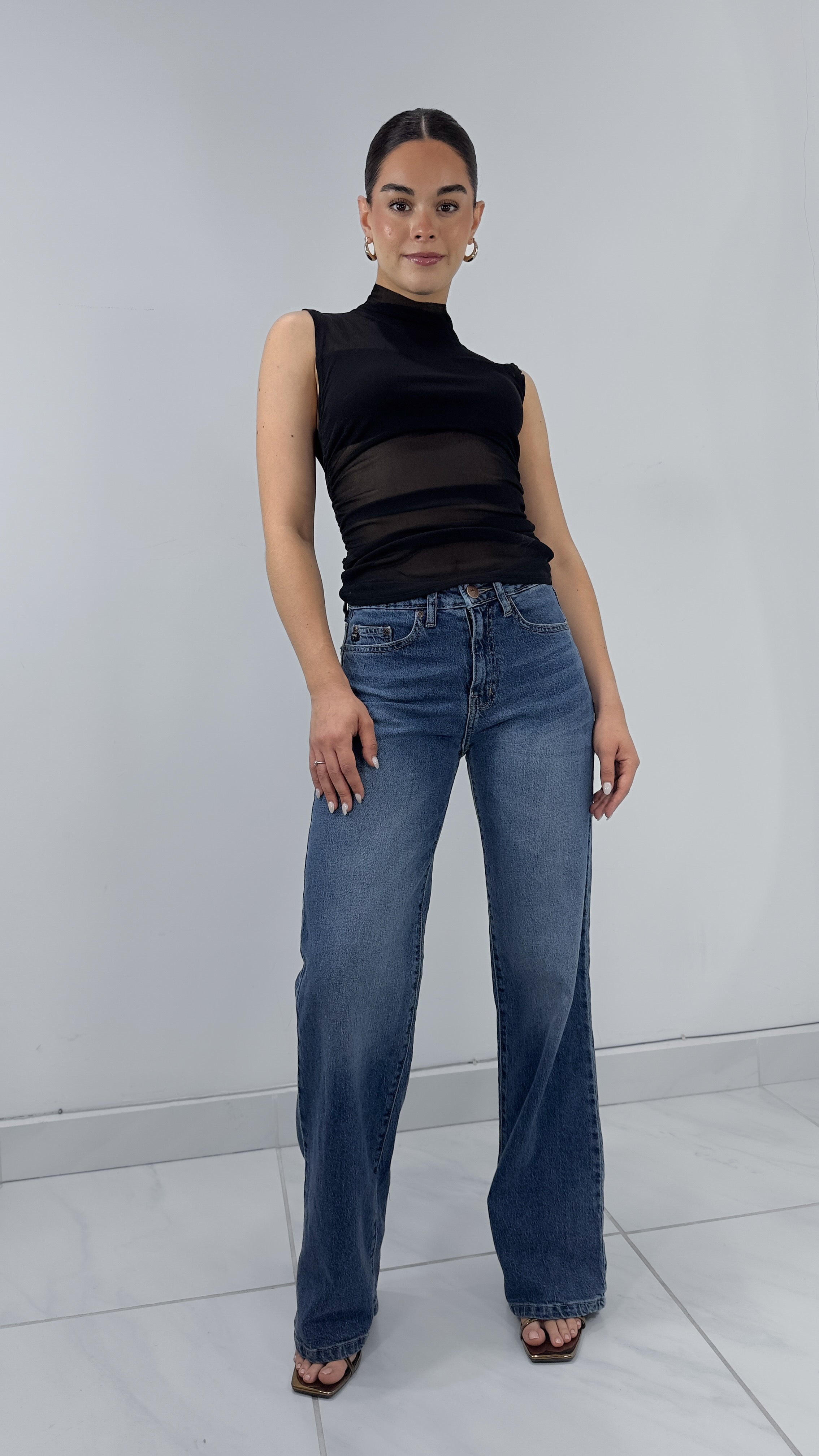 DENIM JEANS TIRO ALTO RECTOS AZUL OSCURO