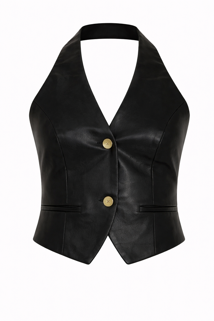 CHALECO DE PIEL NEGRO