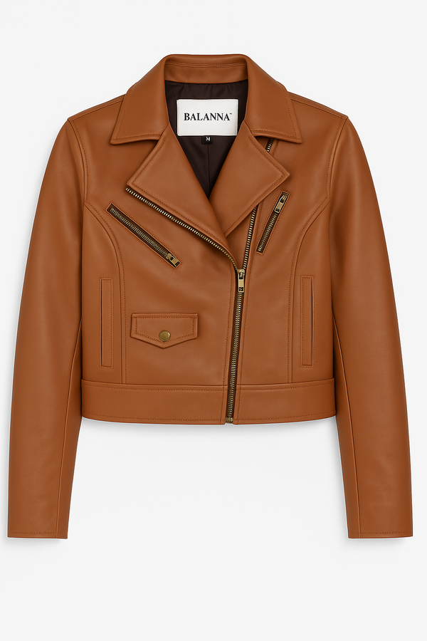 CHAMARRA DE PIEL GENUINA CAFÉ CAMELLO