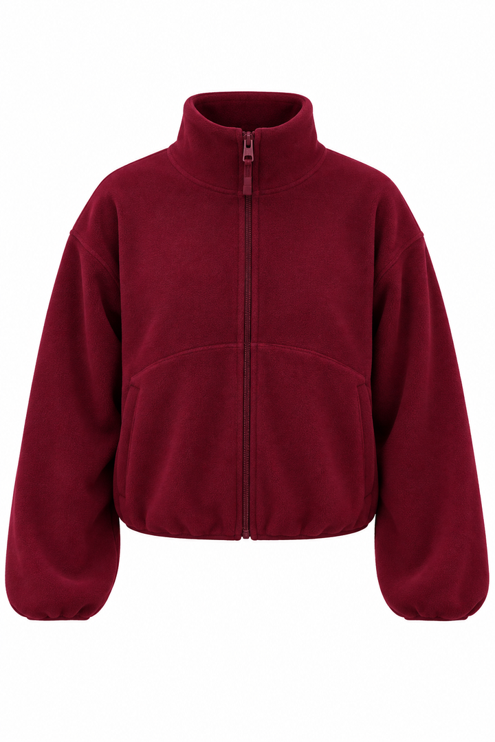 CROPPEED FULL-ZIPPED POLAR JACKET BURGUNDY