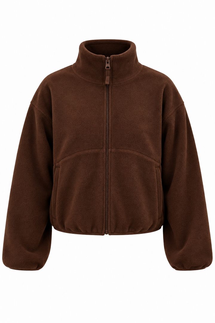 CROPPEED FULL-ZIPPED POLAR JACKET CHOCOLATE