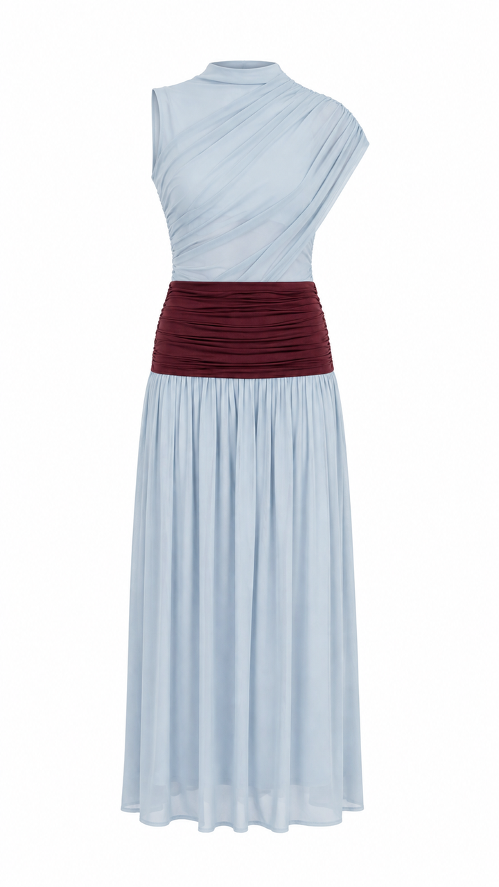 VESTIDO MAXI MESH AZUL CON VINO