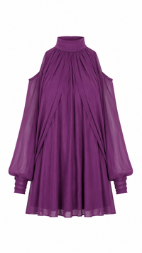 VESTIDO CORTO MANGA LARGA CHIFFON MAGENTA