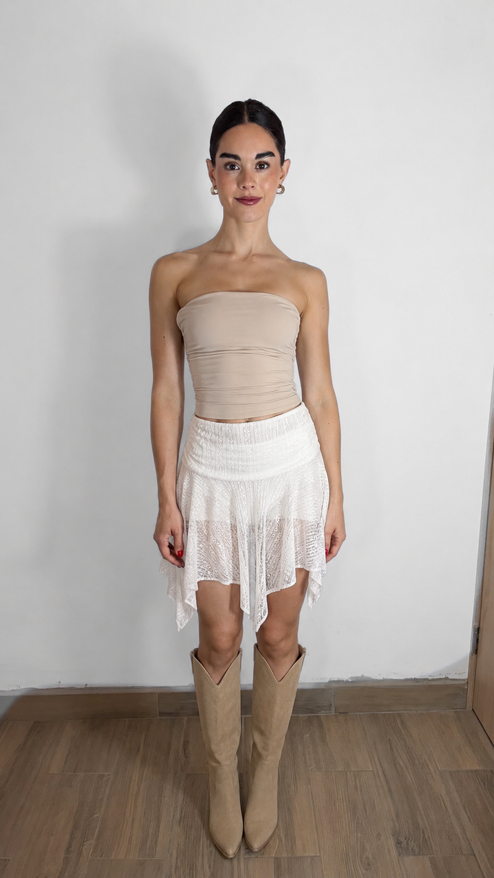 FALDA MESH VOLANTES BOHO BLANCA