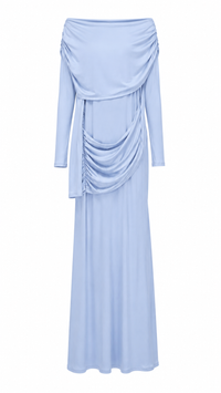 VESTIDO LARGO DOBLE TELA DRAPEADO BABY BLUE
