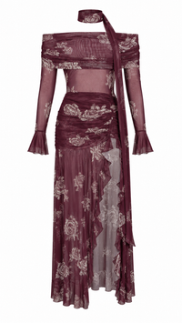 VESTIDO MAXI RED WINE MANGA LARGA