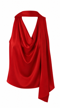 BLUSA SATINADA CON BUFANDA ROJA