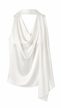 BLUSA SATINADA CON BUFANDA BLANCA